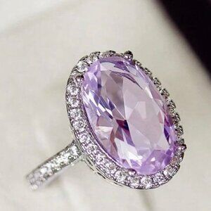 🎁925 Silver Plated Shining 4 Claws Oval Shaped CZ Ring, MARR9375